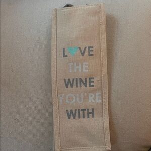 Tan Wine Tote with Blue Heart